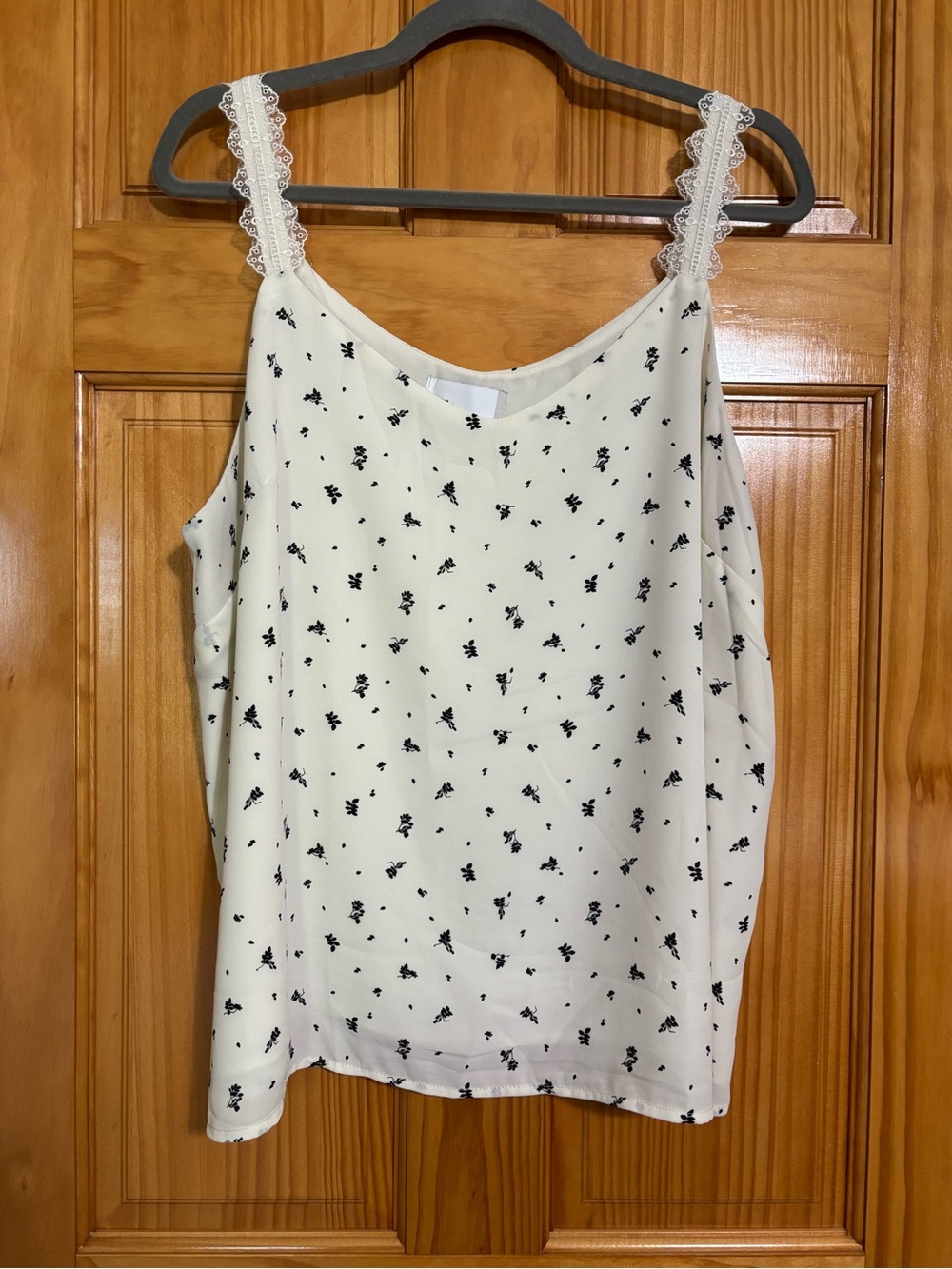 Lace Strap Cream Floral Print Cami Top